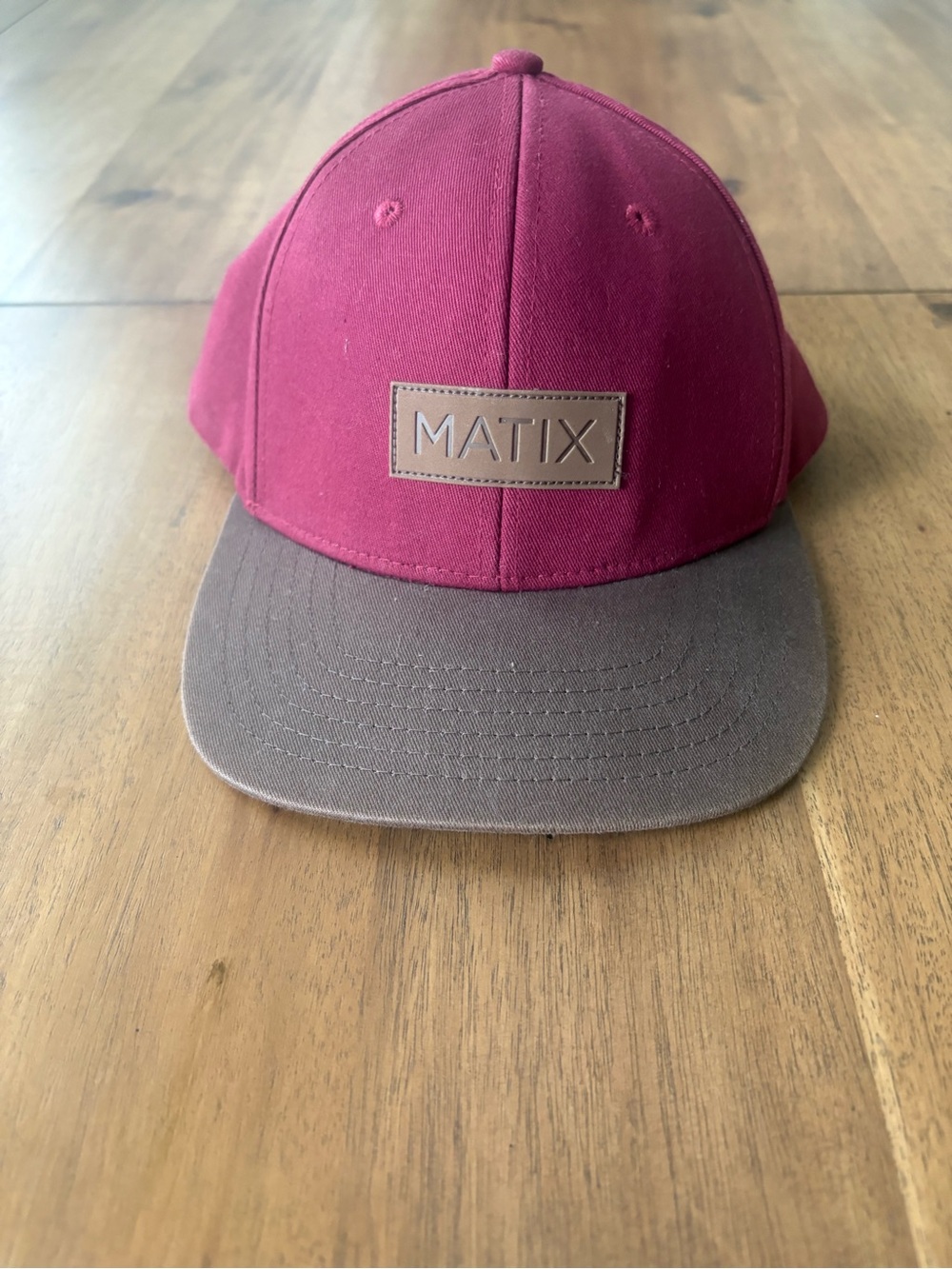 Matix Maroon and Brown Leather Patch Snapback Hat